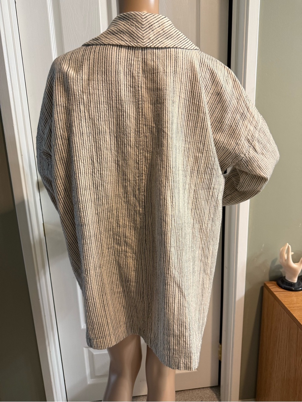 Eileen Fisher Natural Black Striped Cotton Open Front Jacket S M Oversized - Picture 8 of 13